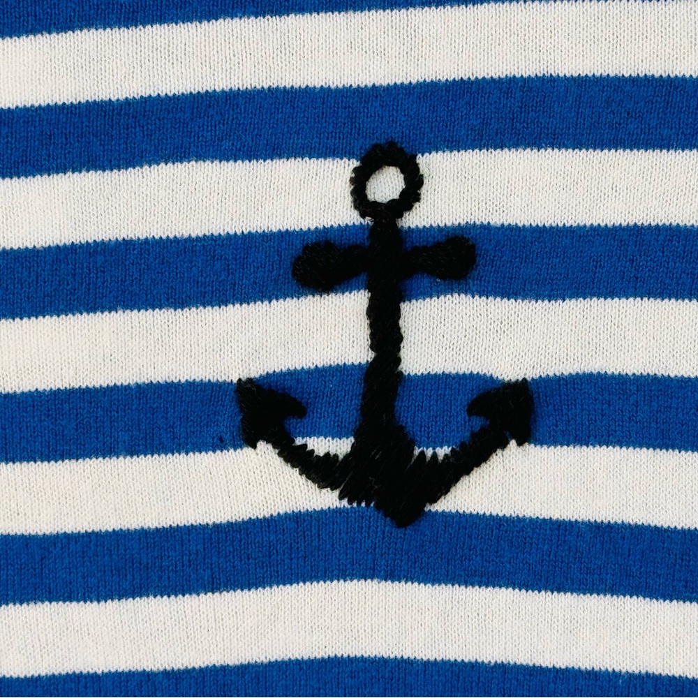 Minnie Rose Frayed Hem Striped Knit Tee Cotton Cashmere Blue White Large NWT - Picture 5 of 10